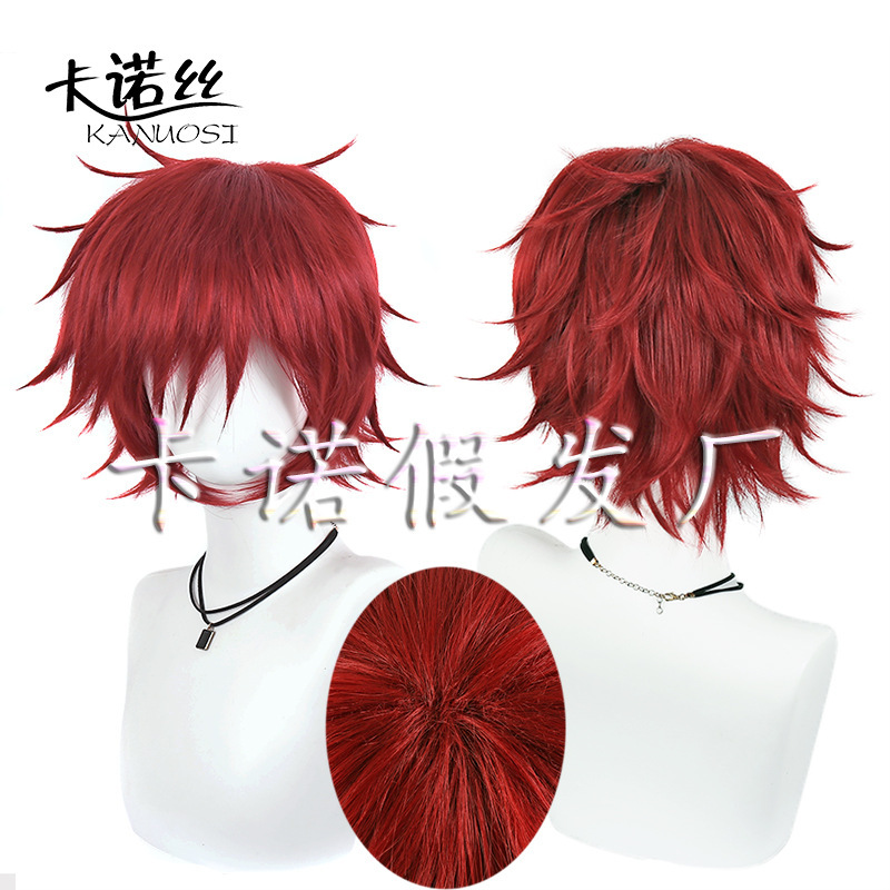 Canos Naruto I Love Luo cosplay Wig Dark Red Anti-upturned Short Hair Fake Hair Top in stock
