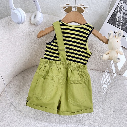 Korean-style girl's strap pants set  summer new sleeveless striped top little girl shorts two-piece set