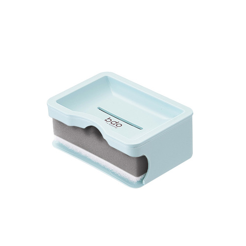 Japanese-style thickened plastic drain soap box with sponge double-layer simple soap rack bathroom plain soap box soap dish