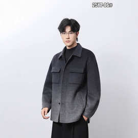 男中长款呢子风衣秋冬季新款渐变冬季西装感双面呢羊毛外套高级感