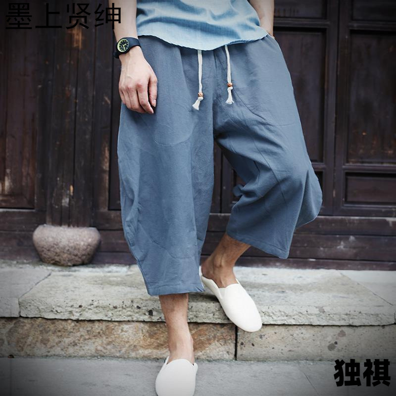 Pantalones cortos sueltos de algodón y lino de gran tamaño 7 de moda estilo chino pantalones grandes para hombres pantalones cortos casuales de lino ancho gordo verano