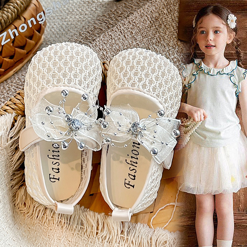 Niñas sandalias de malla 2026 verano niños adorables zapatos de arco de perla zapatos de princesa huecos image 4
