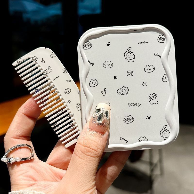 Espejo de maquillaje para estudiantes mango de espejo portátil bolso de mano dormitorio portátil pequeño espejo cinturón