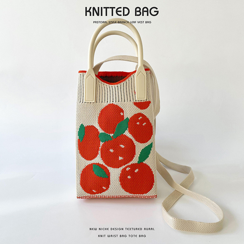 Bolso de las mujeres nicho diseño de naranja fresco mini bolso del teléfono todo partido de punto hombro bolsa de mensajero monedero