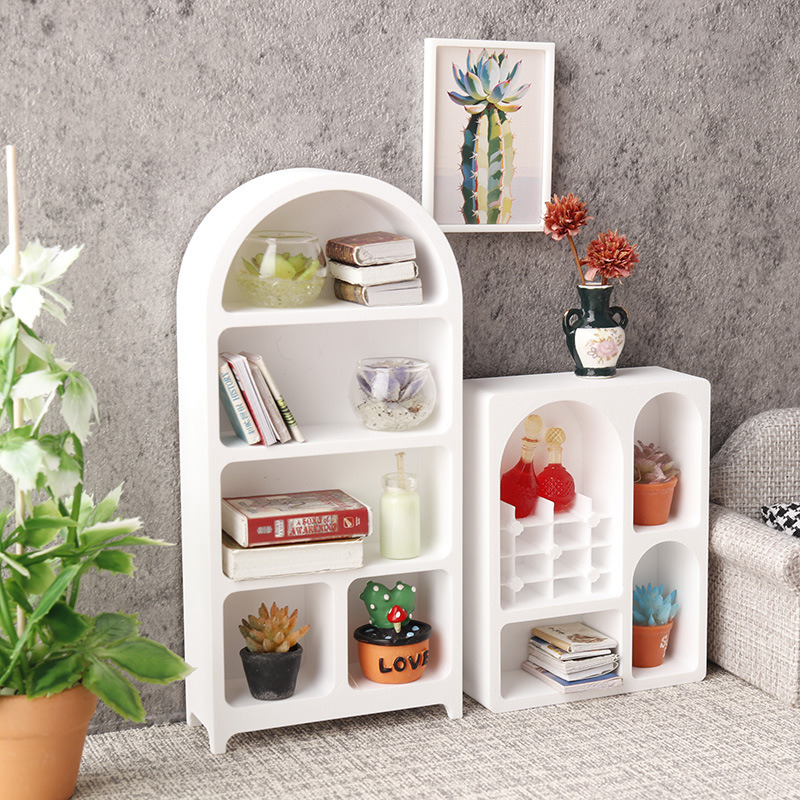 Miniature Food Toy Dollhouse Furniture 1:12 Scale Bookshelf Storage Rack Cabinet DIY Model Toy Dollhouse