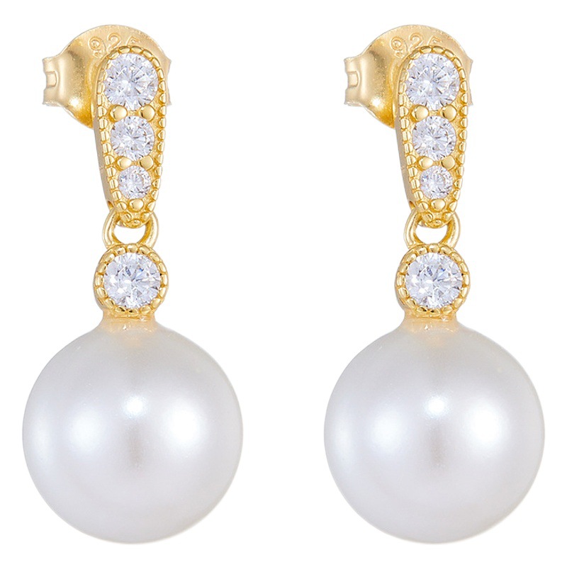 S925 de plata incrustado de diamantes de alto grado aretes de perlas de nicho femenino diseño de cercanías OL simple pendientes geométricos pendientes