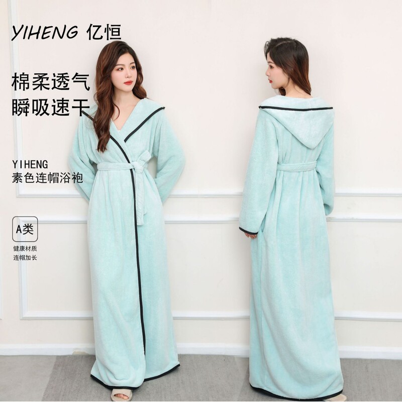 Autumn and Winter Bathrobes for Home Couples, Women's Pajamas, Loose Bath Towels, Coral Velvet Thickeneded Long-Sleeved Hooded Absorbent Autumn and Winter Bathrobes for Home Couples, Women's Pajamas, Loose Bath Towels, Coral Velvet Thickeneded Long-Sleeved Hooded Absorbent