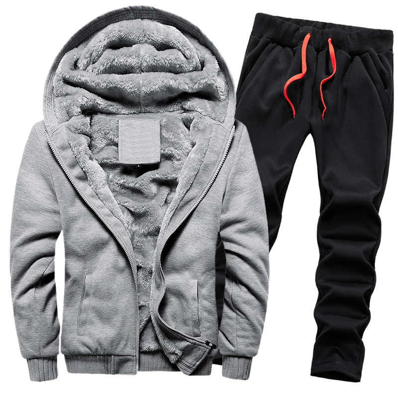 001 Foreign Trade Fleece Sweatshirt Set For Men, Thickened Warm Cardigan Two-Piece Set, Autumn And Winter Style, Sports_voghion.com