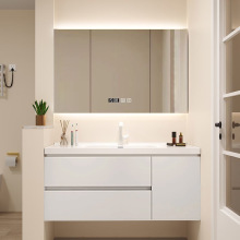 网红浴室柜轻奢白陶瓷一体盆洗漱台智能美妆洗脸池洗手盆柜组合