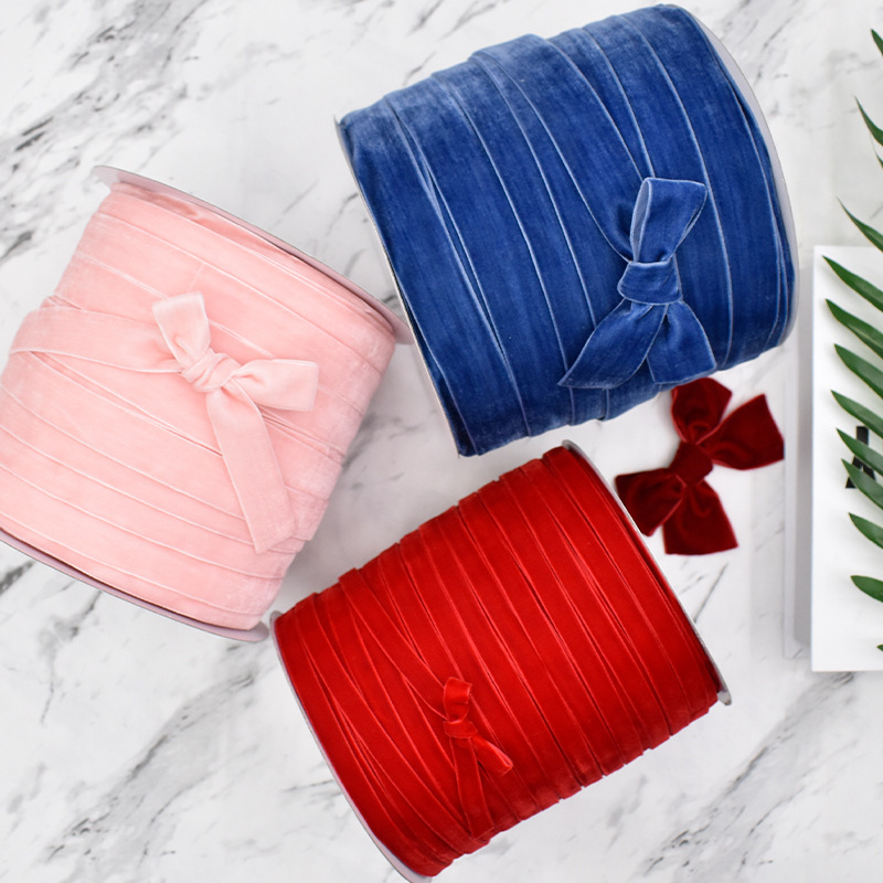 Cross-Border Hot-Selling 0.3-1.5cm Wide Single/Double-Sided Velvet Ribbon for Christmas Decoration DIY Handmade Bows