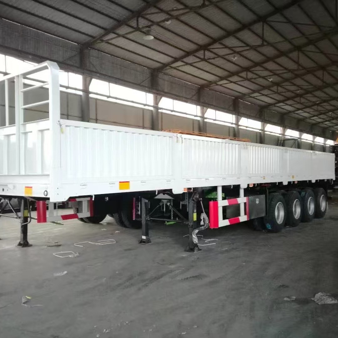 Foreign trade 13m heavy-duty flatbed trailer, 4-axle semi-trailer, heavy-duty transport semi-trailer, trailer