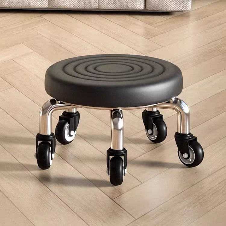 Swivel Small Stool for Manicure and Seam Work, Small Bench, Household Caster Low Stool, Chair for Children Learning to Walk