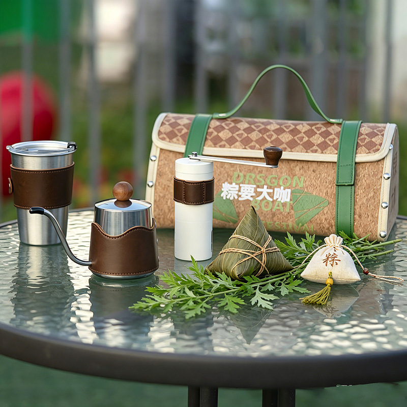 Holiday Gift for Clients: Hand-Brewed Coffee Set, Portable Outdoor Hand-Cranked Coffee Grinder Gift Box, New Stainless Steel Coffee Pot
