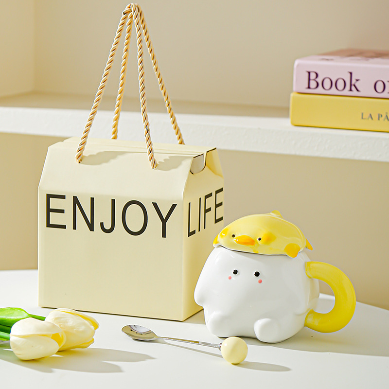 Creativo dibujado a mano de dibujos animados de animales tazas de cerámica red encantadora taza doméstica taza de agua potable de gran capacidad sensación de diseño