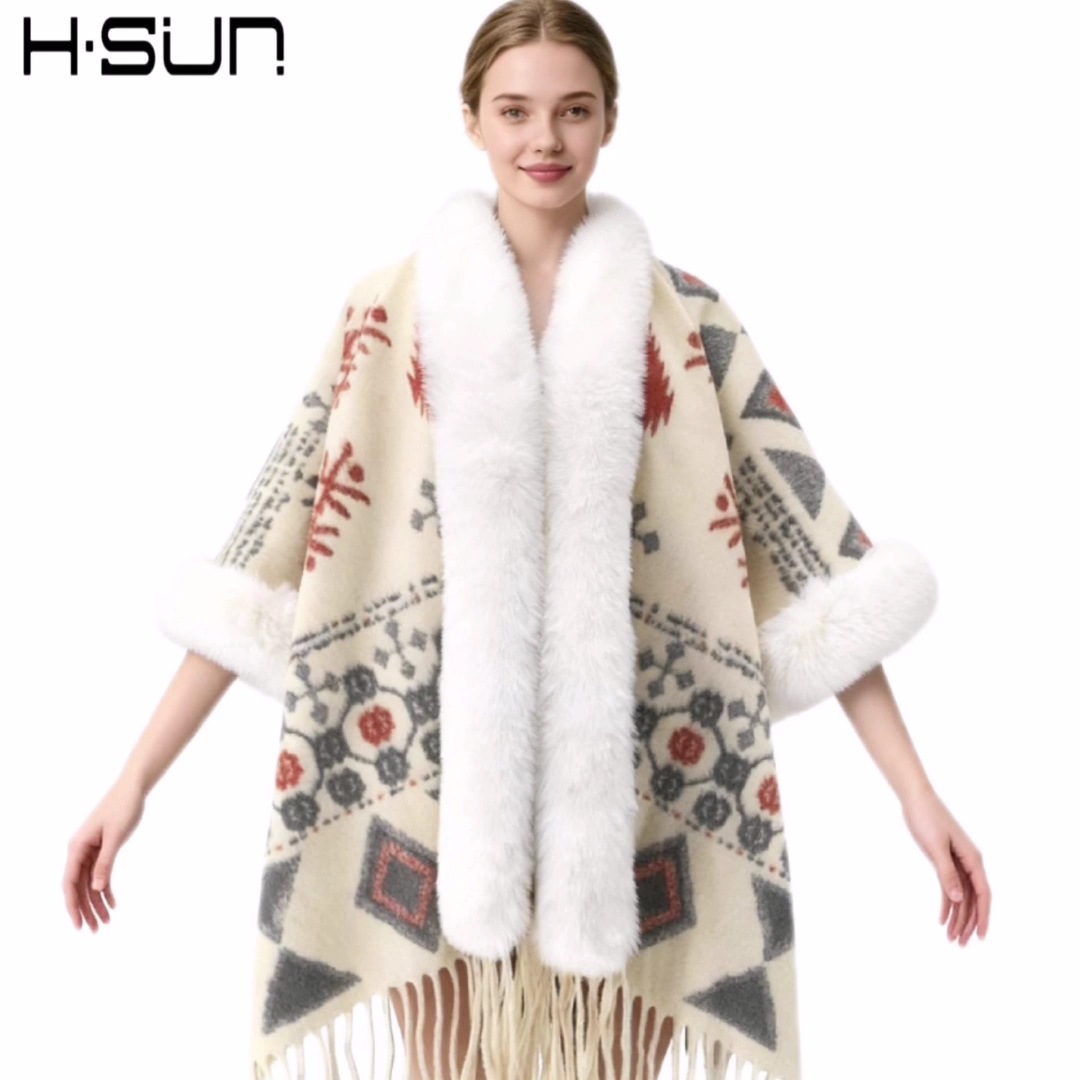 Nuevo punto de alta sensación capa de chal retrógrado elegante estilo nacional lana chal cálido estilo nacional universal