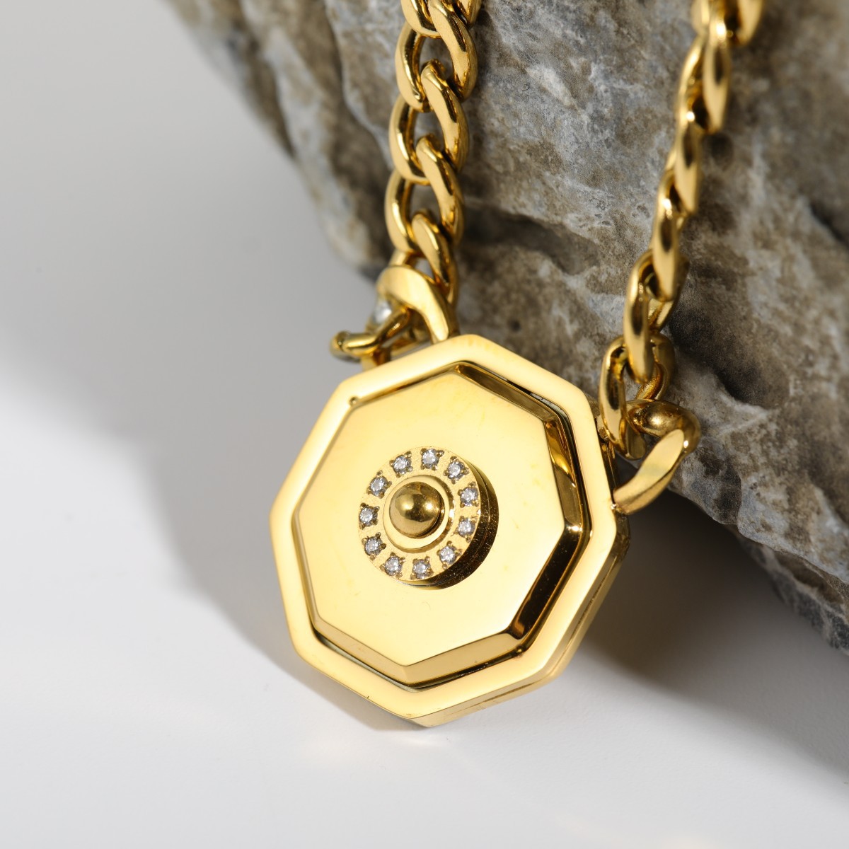 Unisex Fashion Geometric Titanium Steel Zircon Bracelets Necklace Gold Plated Stainless Steel Neckla