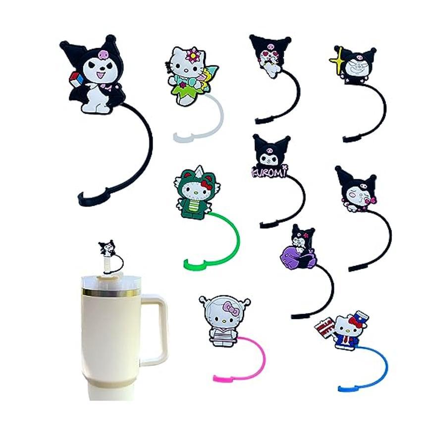 Silicone de dibujos animados tapa de paja goma blanda Kawaii Kitty 10 mm taza Stanley tapa de paja grande 40 onzas 3