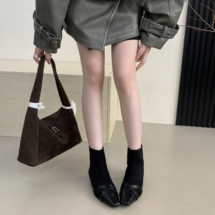 2025年秋冬新款复古小短靴女韩系辣妹显瘦洋气方头瘦瘦靴小踝靴女|undefined