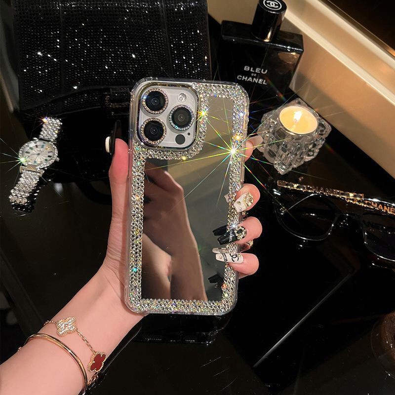 Suitable for Apple 15Promax Mobile Phone Case 16Pro Luxury Protective Cover 15 Mirror Case with Diamonds 14 Outer Singles 13 Women