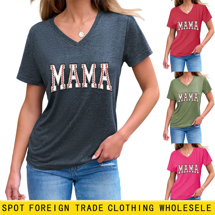Mama Baseball Cross-Border Trade Amazon Wholesale Loose Fit Versatile Comfortable Casual Plus Size Trendy Fashion Short Sleeve