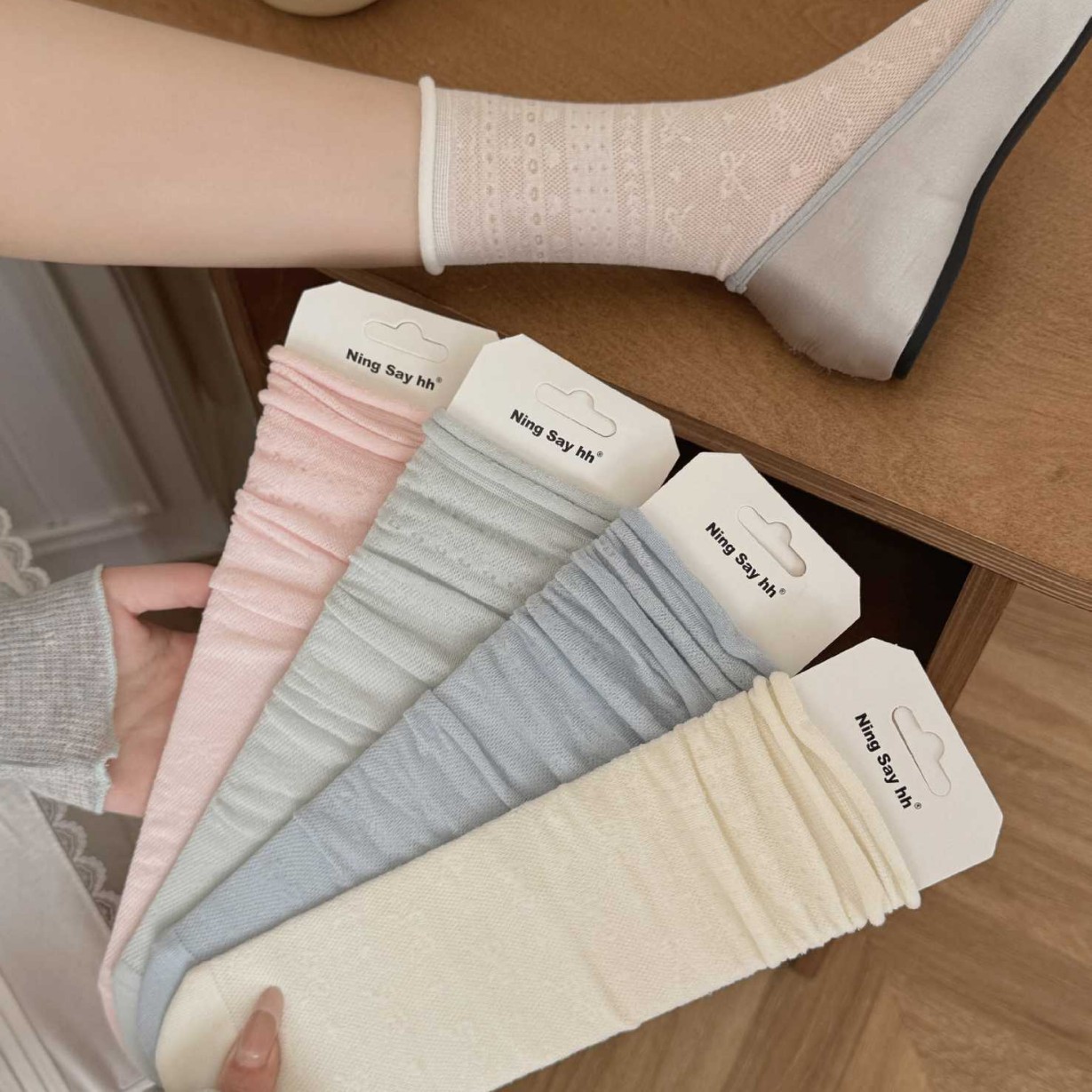 여성용 여름 얇은 양말, 리본 컬링, 뽕나무 실크 양말, 시원하고 통기성이 좋은 여성용 양말, 한국식 달콤한 스타일