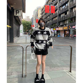 2023秋冬星星宽松毛衣女上衣工厂代发一件代发