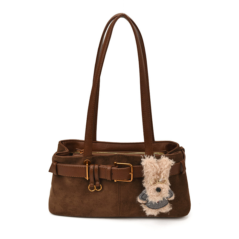 Korean Niche Retro Suede Baguette Shoulder Bag For Women - New Luxury Versatile Commuter Motorcycle Bag - Thumbnail 5
