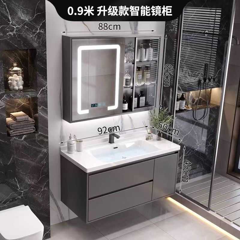 (핫스타일 그레이) 고급 거울장 모델 + 전국보증 - 90CM 무도장 공정 + 수도꼭지 악세사리 무료세트