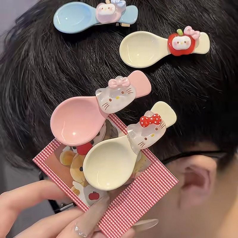 猫のご飯飾り付け、甘いインスタ風、女の子らしい可愛い、アヒル口型のスプーン風ヘアピン、おもしろヘアピン、人気、おしゃれ、漫画風|undefined