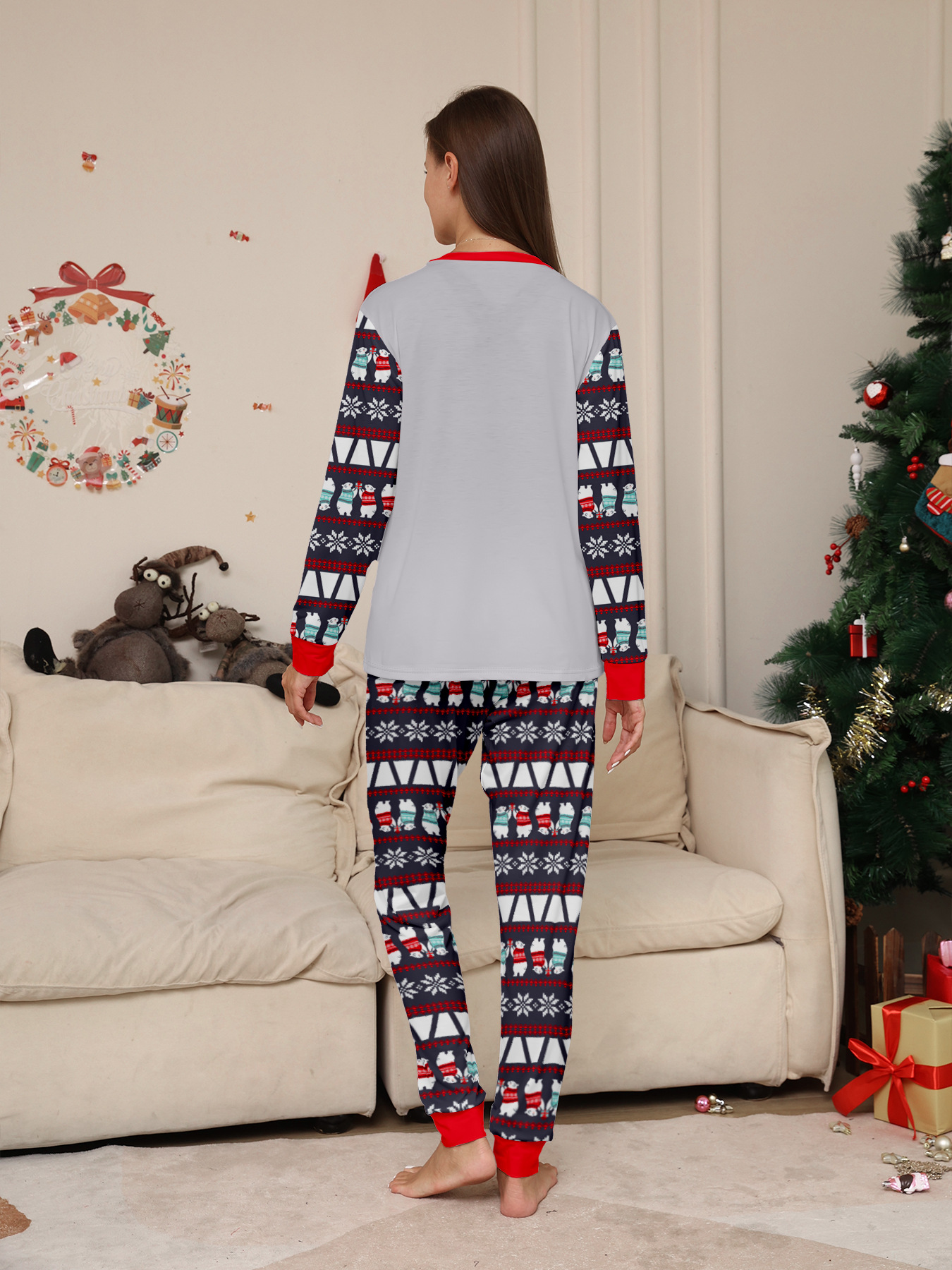 Pijama de natal a combinar para família com urso e flocos_voghion.com