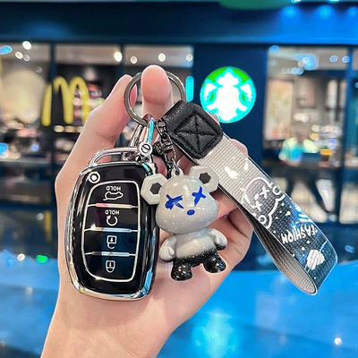 Car key bag: key cover for foreign trade South - modern-r-model-smart-4-button-start-single-shell-black-gray-violent-bear-pendant