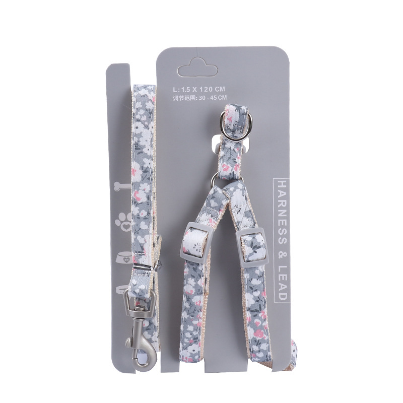 Fabricante en stock nuevo pecho floral para mascotas y traje de cuerda de tracción trasera cuerda de tracción perro cuerda de gato cuerda para caminar