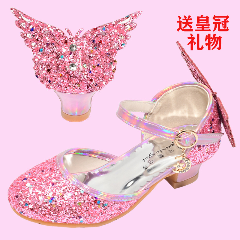 Zapatos de cuero de tacones para niñas vestidos de cristal desfile de piano rendimiento de princesa zapatos infantiles primavera y otoño
