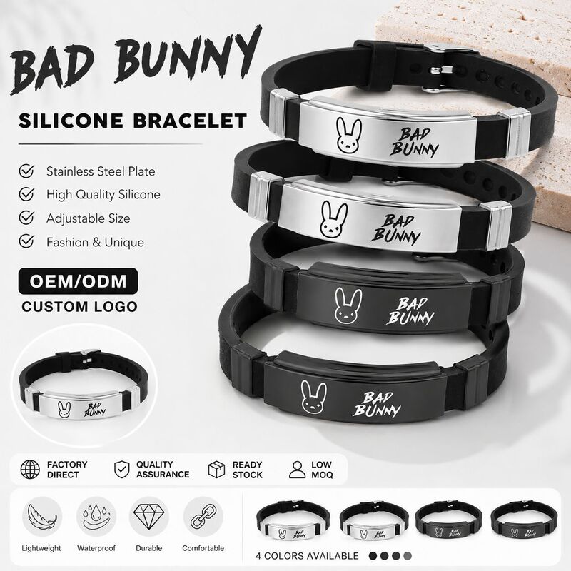 Cross-Border Bad Bunny Stainless Steel Bracelet, Customizable for Graduation Season, Fashionable Silicone Wristband, European and American Personalized Jewelry Customization