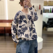2026春季新款印花棉线复古宽松遮肉显瘦休闲上衣针织衫外套开衫女