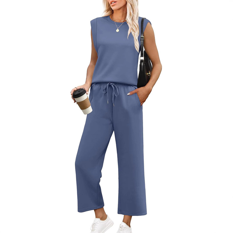 Amazon European and American Cross-Border Women's Clothing 2026 Loose Sleeveless Suit Round Neck Vest Top and Pants Casual Two-Piece Set Amazon European and American Cross-Border Women's Clothing 2026 Loose Sleeveless Suit Round Neck Vest Top and Pants Casual Two-Piece Set