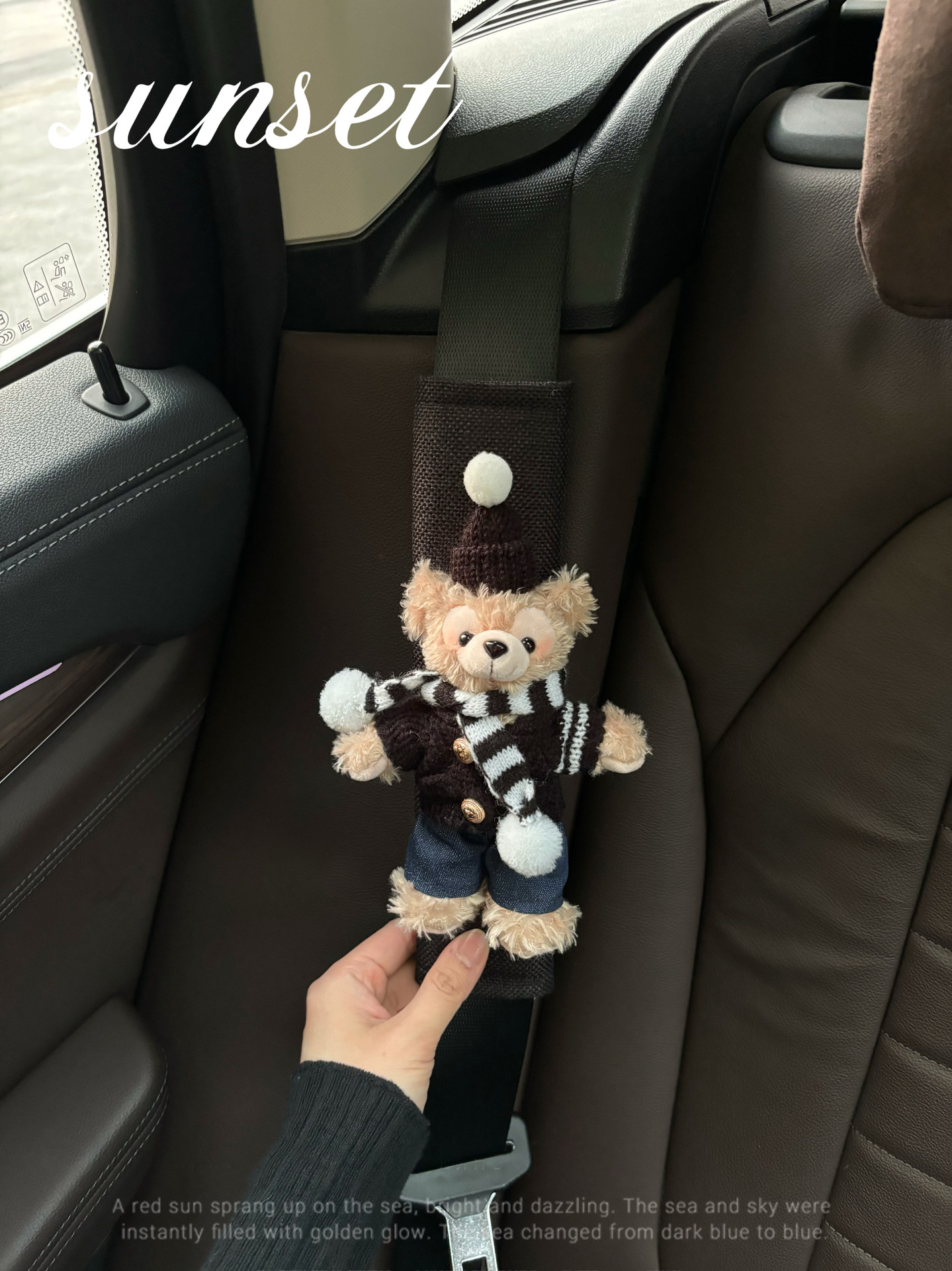 Sunset oso cinturón de coche funda de hombro cuello anti-estrangulado cinturón de seguro para niños muñeca de peluche regalo de coche nuevo Duffy