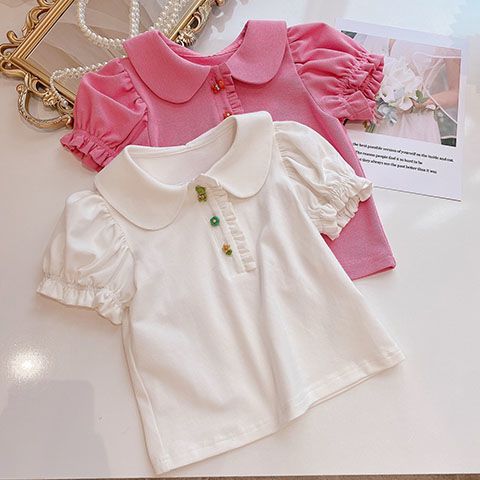 女童衬衫夏季2023新款韩版儿童短袖衬衣女孩洋气娃娃领中小童上衣