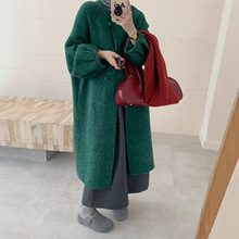 新中式简约宽松温柔风立领时尚百搭女加长款秋冬羊毛大衣新款女