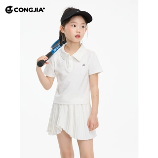 女童Polo领短袖t恤2025夏季新款儿童大童短款百搭设计感刺绣上衣