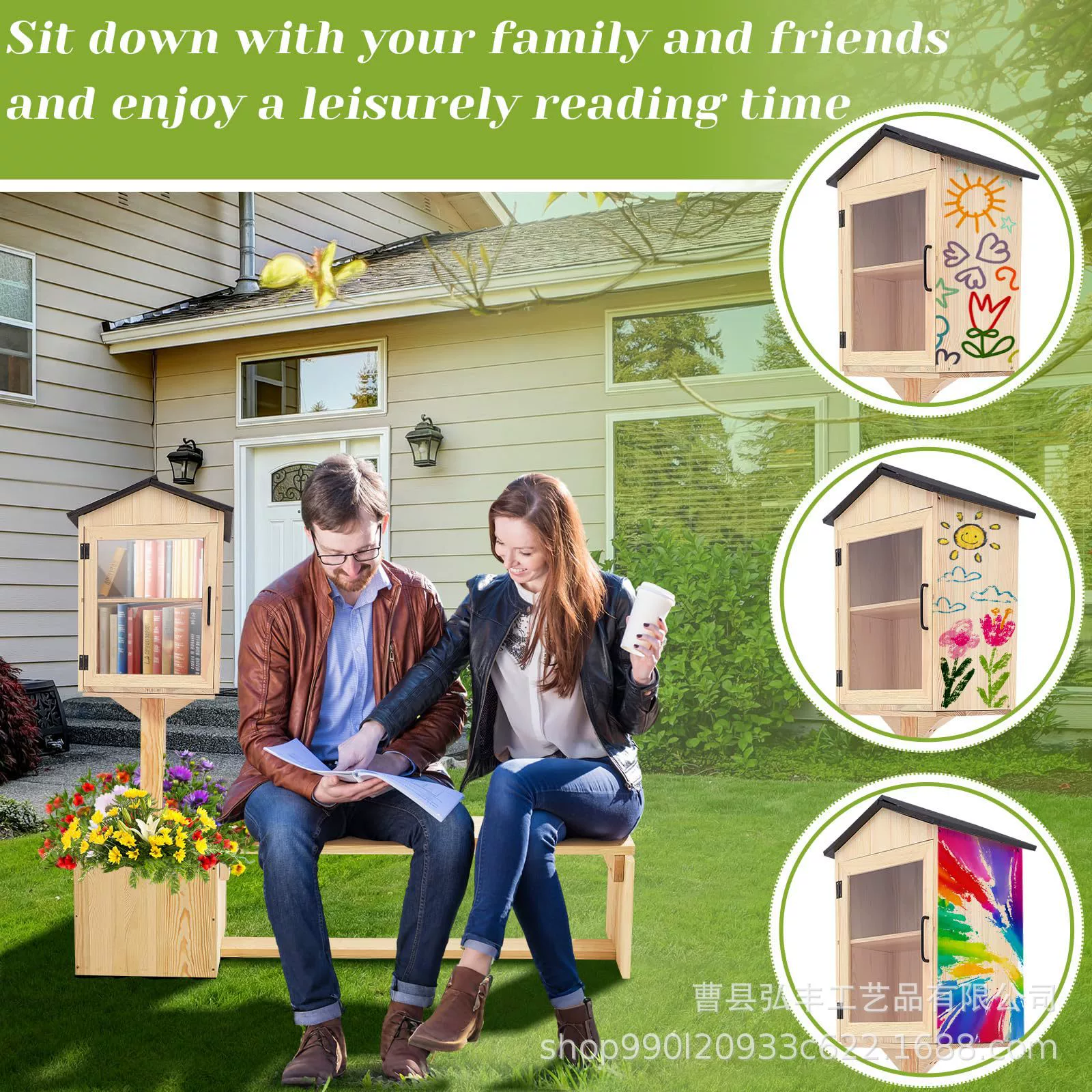 Деревянный ящик для библиотеки на открытом воздухе с сиденьем, зеленым растительным забором, ящик для хранения букв из цельного дерева с основанием для цветочного горшка, почтовый ящик