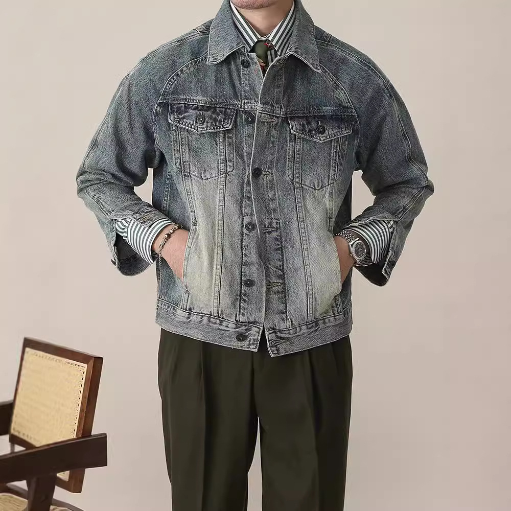 Chaqueta de vaquero azul claro lavable suave y cómodo hacer chaqueta de vaquero viejo chaqueta de trabajo de primavera y otoño chaqueta de vaquero