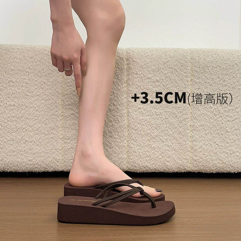 Minimalistische strandsandalen met hoge hak en teenbandje, topkwaliteit, dikke antislipzool, sleehak, teenslippers voor dames, zomerse mode, outdoor trend_voghion.com