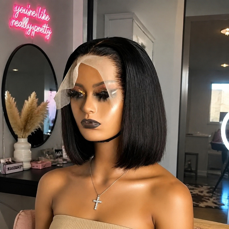 Front lace bob wig for women, high-definition lace front, simulated scalp, natural invisible middle parting BOBO full wig