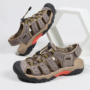 Foreign Trade Men's Genuine Leather Sandals Foreign Trade plus size Breathable Sandals Retro Handmade Shoes Baotou Casual Beach Men's Sandals