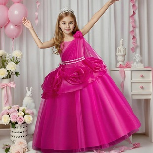 European and American Style Girls Evening Dress Birthday Princess Dress Diamond Decorated Large Flower Flower Girl Wedding Dress Host Piano Performance Dress