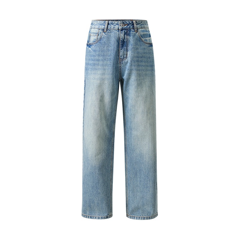 Pantalones Jeans Rectos Estilo Retro para Hombre de Algodón Lavado Corte Holgado para Ocio