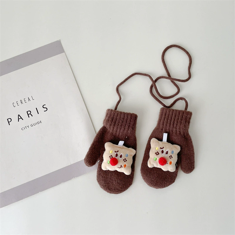 Children's keep warm winter gloves to go out, three dimensional doll for students