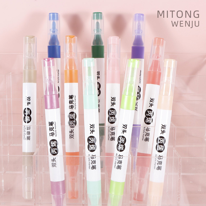 Pluma de marcador de acrílico de doble cabeza en caja de pintura para niños pluma de acuarela de 24 colores marcador impermeable pintura acrílica pluma para colorear