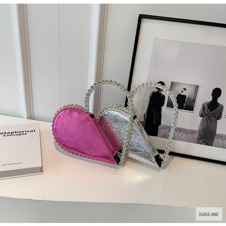 468g Weight Diamond Fashion Element Zipper Closure Type Top Handle Strap Type Handbag Bags Type Banquet Occasion PU Material Heart Shape Pattern All Seasons Season Women's Gender Elegant Style Heart-shaped Shape PU Heart Shape Diamond Heart-shaped Evening Bags 3